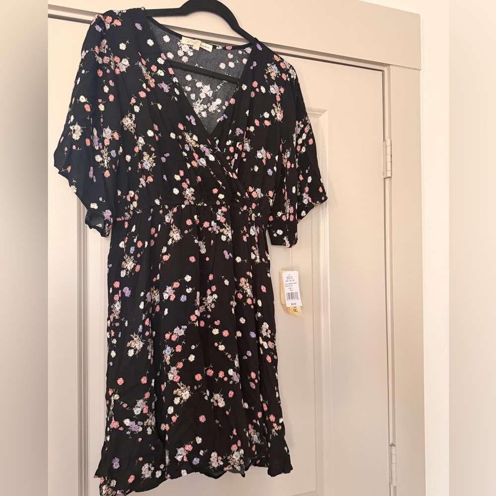 Kohl's Black Floral Wrap Dress with Pink & White Blossoms